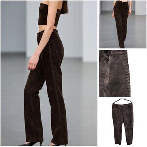 Chico's Suede Brown 100% Leather Women's Pants Size 25 Seam Detailing